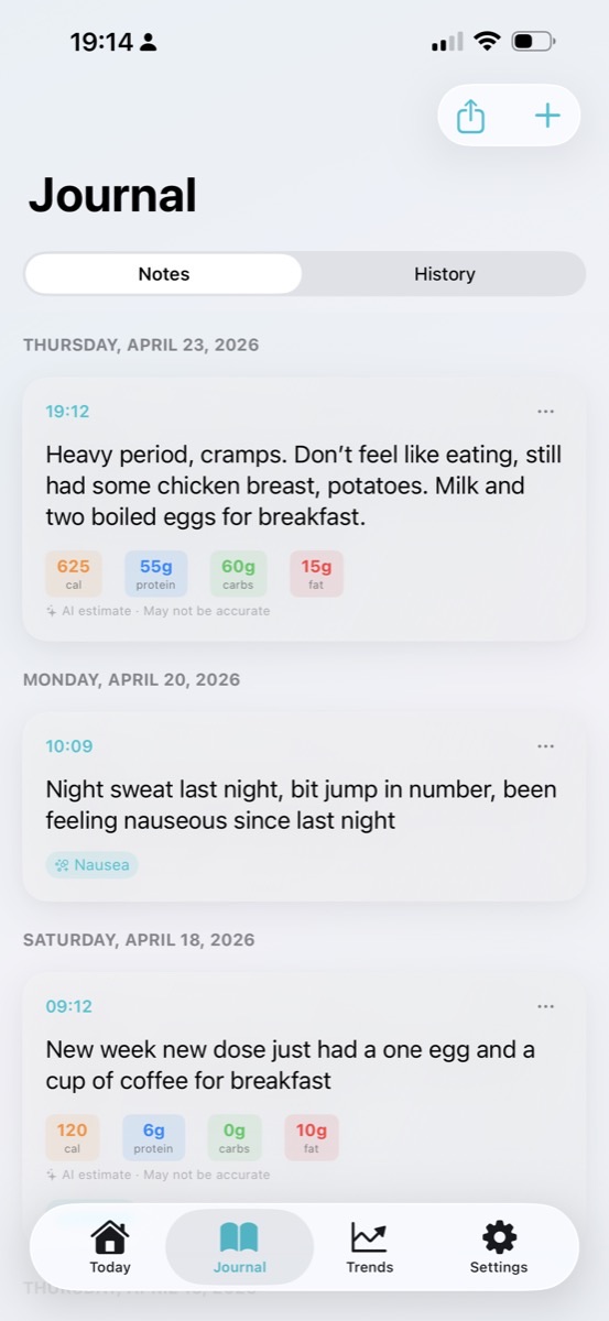 GLP-1 Journal notes view
